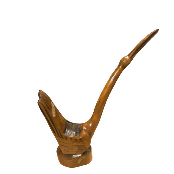 Hand Carved Wooden Crane Bird Sculpture 15 Inch AS IS Folk Art - Picture 4 of 16